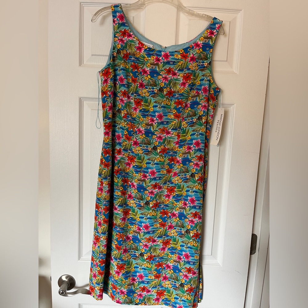 NWT Maggy London Petites 100% Silk Floral Sheath Dress 12P Tropical Resort Wear